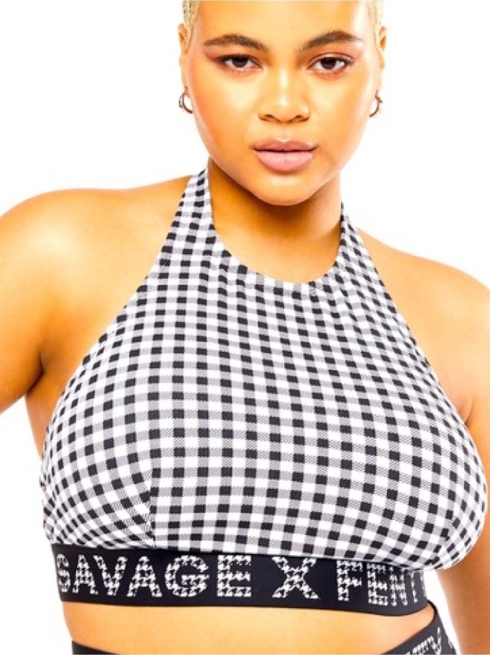 Savage X Fenty Black & White Gingham Halter Bralette Top